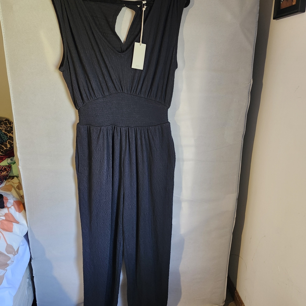 Sleeveless Black Jumpsuit with Smocked Waist